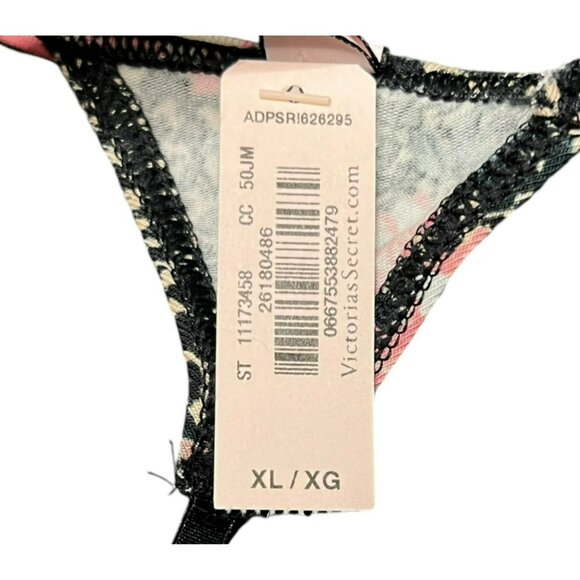 Victorias Secret Cotton V-String Thong‎ Panty XL Sexy VS NWT Floral Black - Picture 4 of 6
